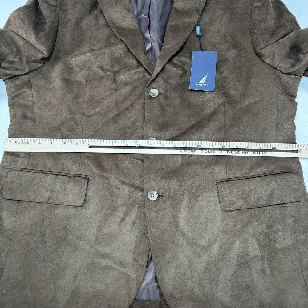 Nautica Sport Coat Mens 48R Brown Faux Suede Blazer‎ Jacket Three Button Prep